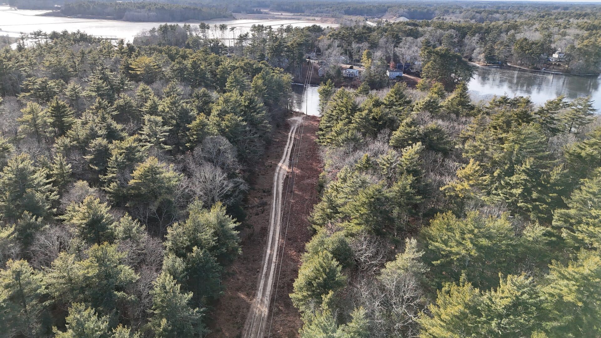 Trail between ponds aerial