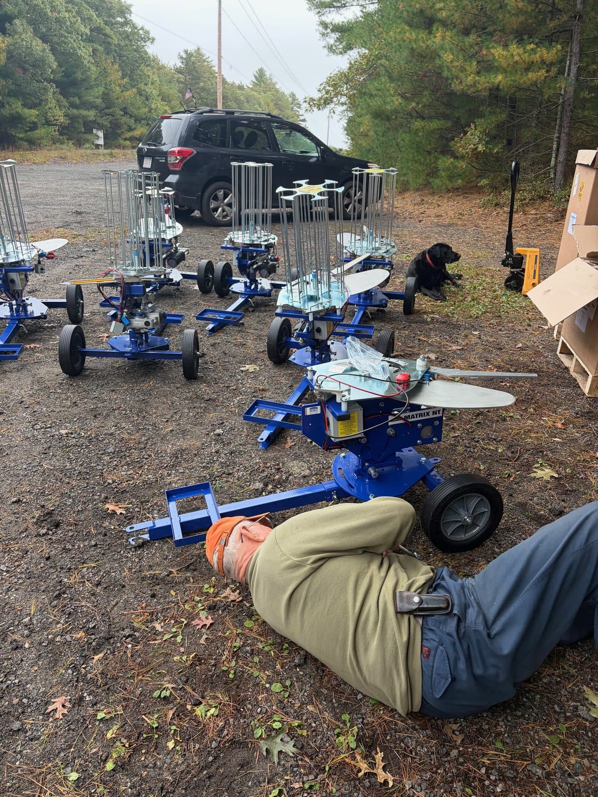 New sporting clays throwers on wheeled carts ready for the course